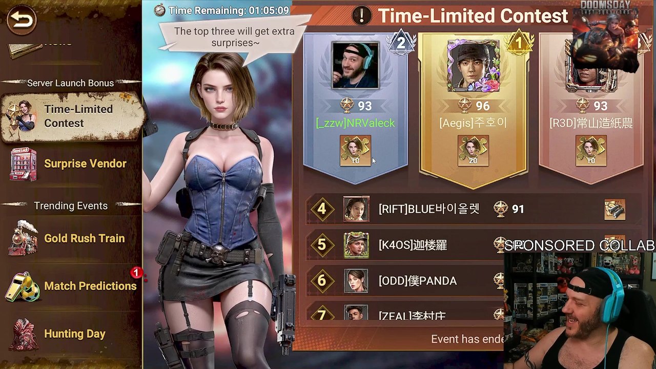 Event leaderboard results shown live on stream